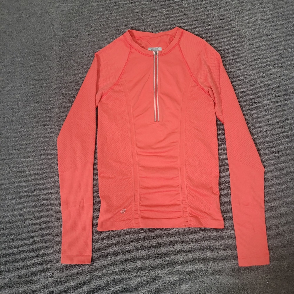 Athleta Size S Momentum Half Zip Pullover Womens Coral Pink Seamless Long Sleeve